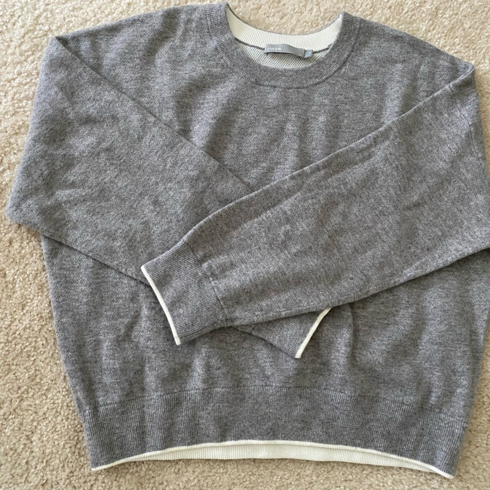 Vince cashmere/ Cotton double layer crew neck sweater M Gray